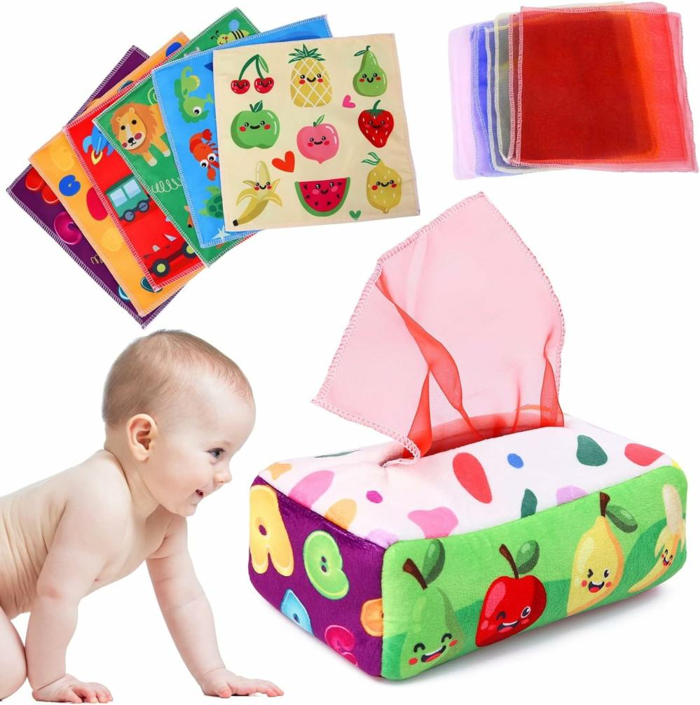 Jouets musicaux  | Jouets pour bébés de 6 à 12 mois – Jouet boîte à mouchoirs Montessori pour bébés de 6 à 12 mois, jouets sensoriels en tissu doux et contrasté, jouets d’éveil pour nourrissons, cadeaux d’apprentissage précoce pour garçons et filles.