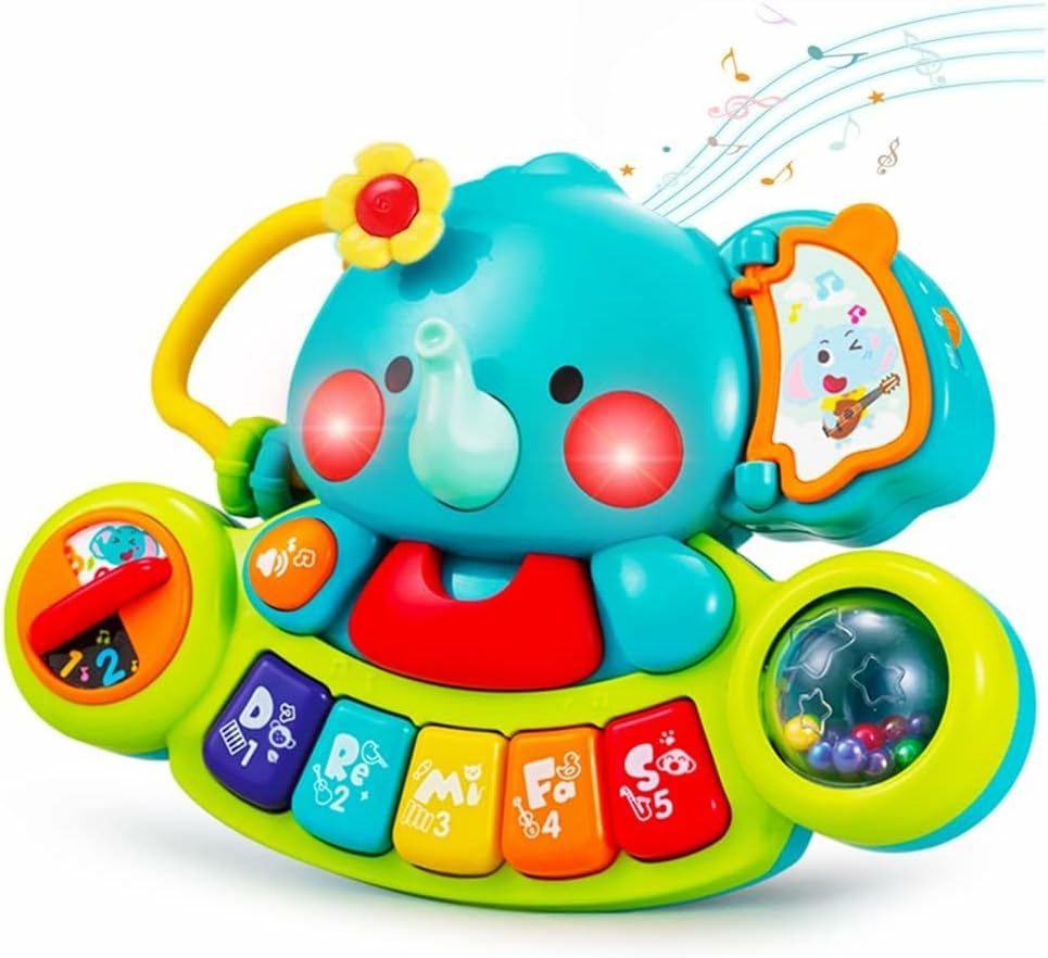 Jouets musicaux  | Jouets pour bébés de 6 à 12 mois, jouets piano pour bébés, jouets pour nourrissons, éléphant lumineux avec musique, jouets pour bébés de 9 mois, jouets d’apprentissage pour 12-18 mois, cadeaux d’anniversaire, jouets pour fille ou garçon de 1 an.