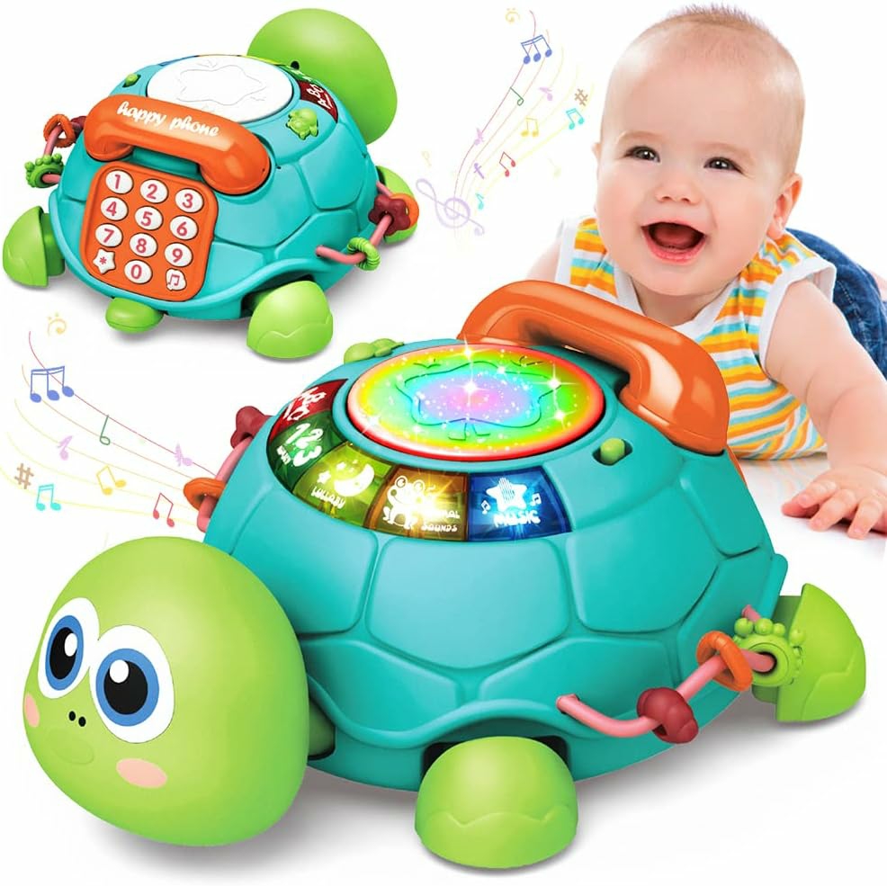 Jouets musicaux  | Jouets pour bébés de 6 à 12 mois – Tortue musicale pour bébés rampants de 12 à 18 mois – Jouet éducatif d’apprentissage précoce avec lumière et son – Jouet d’anniversaire pour nourrisson et tout-petit garçon ou fille de 7 à 11 mois et de 1 à 2 ans.