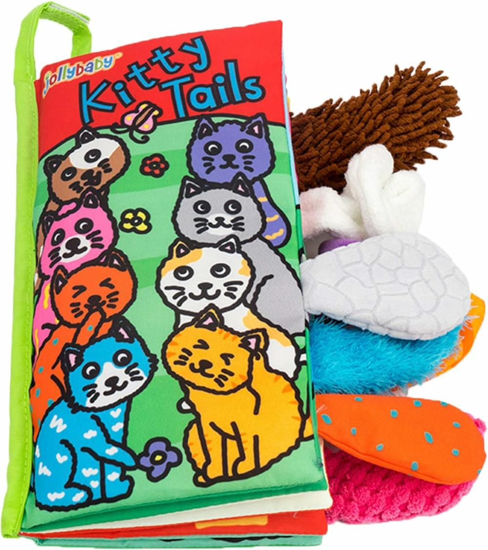 Jouets pour bébés et tout-petits  | Livre d’activités en tissu doux pour bébés avec des queues d’animaux en crêpe – Queues de chatons