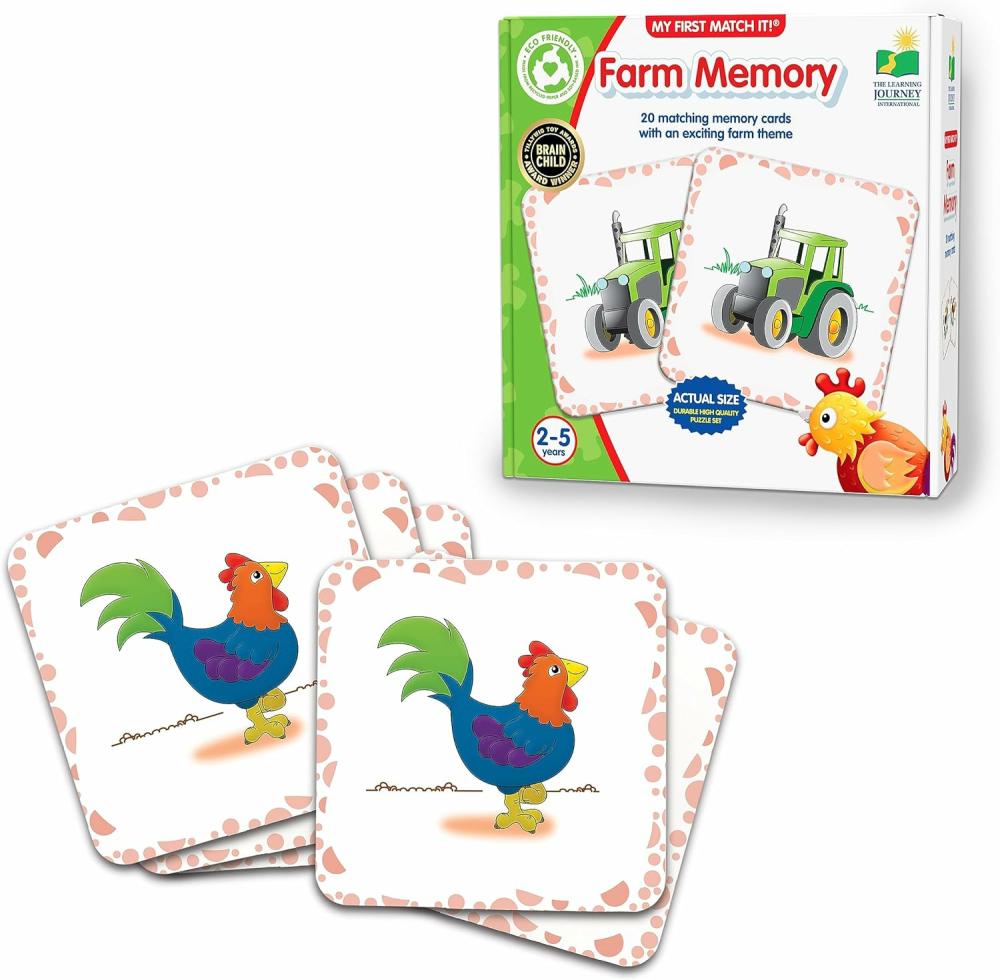 Jouets pour bébés et tout-petits  | Mon Premier Jeu de Mémoire – Mémoire de la Ferme – Jeu de Mémoire de Correspondance de 20 Cartes – Cadeaux Éducatifs pour Tout-Petits Garçons et Filles de 2 Ans et Plus – Jouet d’Apprentissage Primé Multi