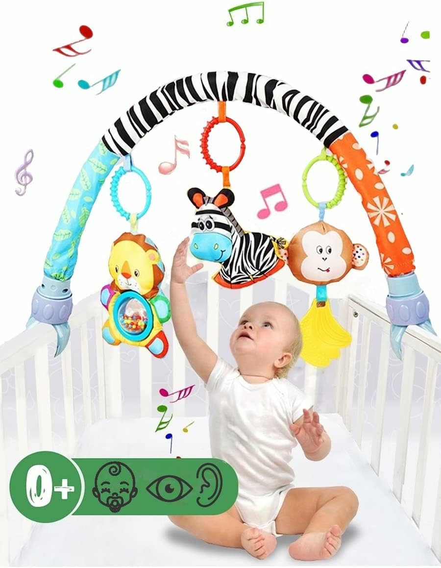 Jouets pour siège auto et poussette  | Arc de jouets pour poussette bébé, jouets pour siège auto, barre de jouets pour transat/mobile pour berceau, jouets suspendus réglables pour lit de bébé, poussette, siège auto, chaise haute. S-19 (Zèbre)