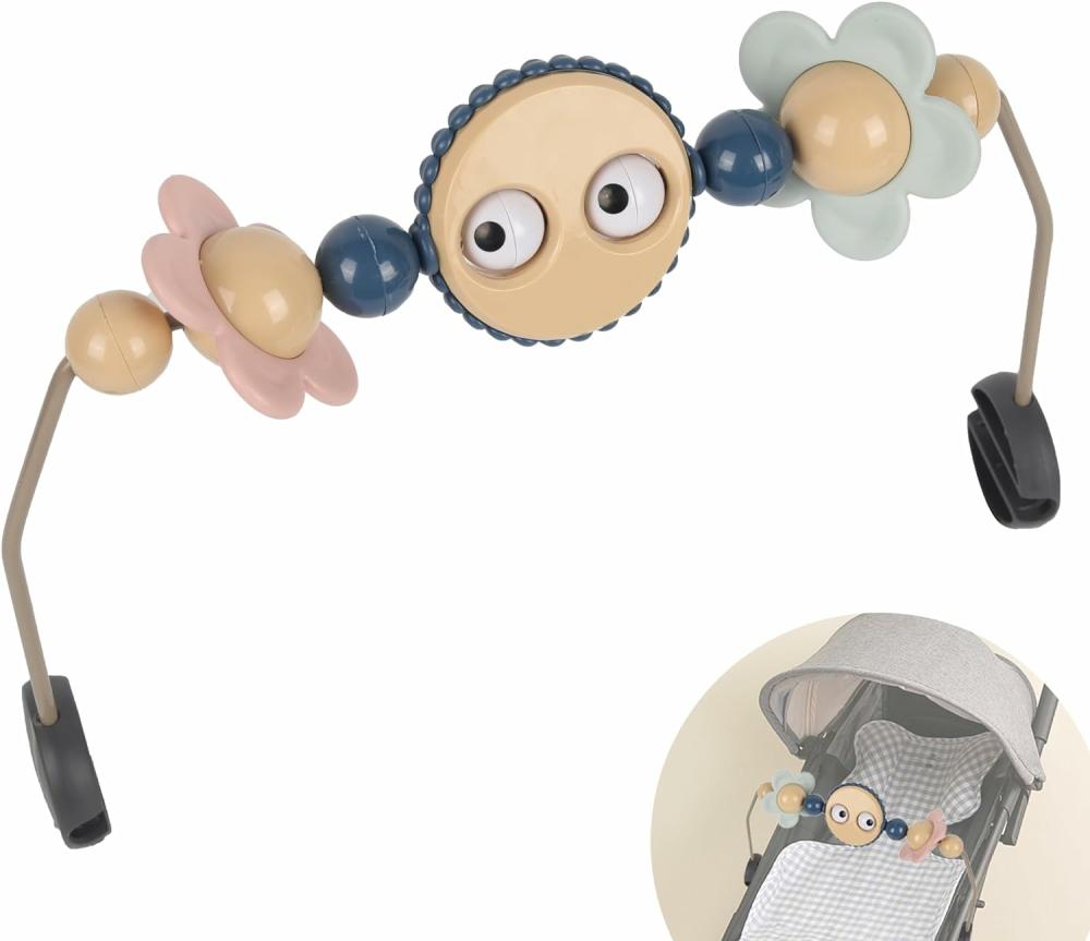 Jouets pour siège auto et poussette  | Barre de jouets pour transat bébé – Jouet à yeux globuleux pour siège auto bébé – Barre de jouets en plastique sécurisée pour bébé – Accessoire de transat bébé facile à installer – Sans musique