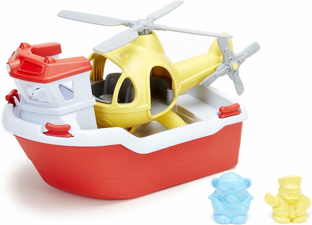 Jouets pour siège auto et poussette  | Bateau de sauvetage avec hélicoptère rouge 1 unité