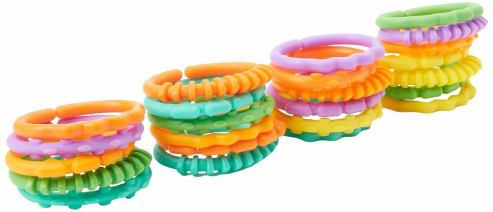 Jouets pour siège auto et poussette  | Beaucoup de jouets en anneaux à accrocher pour poussette ou siège de transport, sans BPA, à partir de 0 mois, multicolores, 24 pièces.