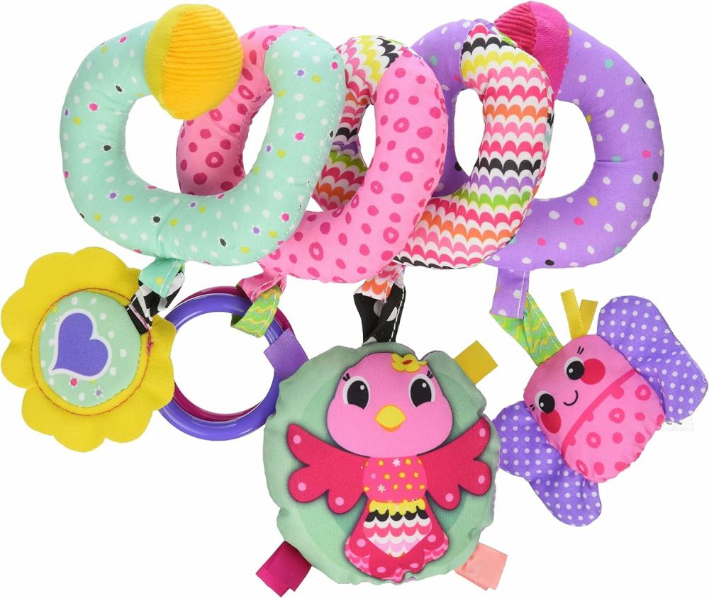 Jouets pour siège auto et poussette  | Jouet d’activité Stretch & Spiral – Jouet d’activité texturé pour exploration sensorielle et engagement dès 0 ans – Ferme rose – 1 unité (Pack de 1)