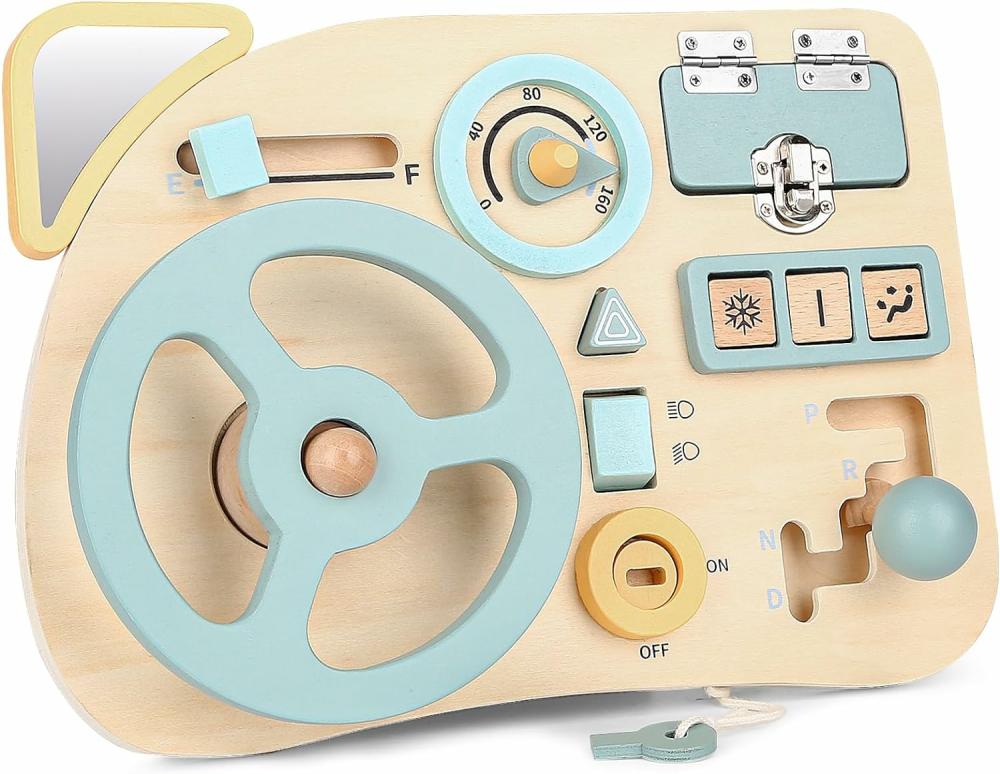 Jouets pour siège auto et poussette  | Jouet Montessori Tableau d’Activités pour Tout-Petits – Tableau Sensoriel en Bois avec 10 Activités Motrices Fines – Jouets Éducatifs Scène de Conduite pour Enfants et Filles.