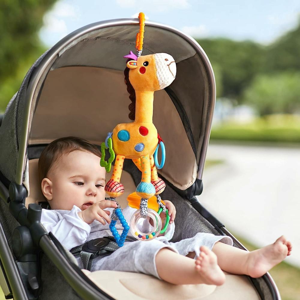 Jouets pour siège auto et poussette  | Jouets de hochet girafe suspendus – Jouets doux pour bébés avec carillons – Jouets d’activité en peluche pour poussette, siège auto et lit – Cadeau pour nouveau-nés et tout-petits de 0 à 36 mois.