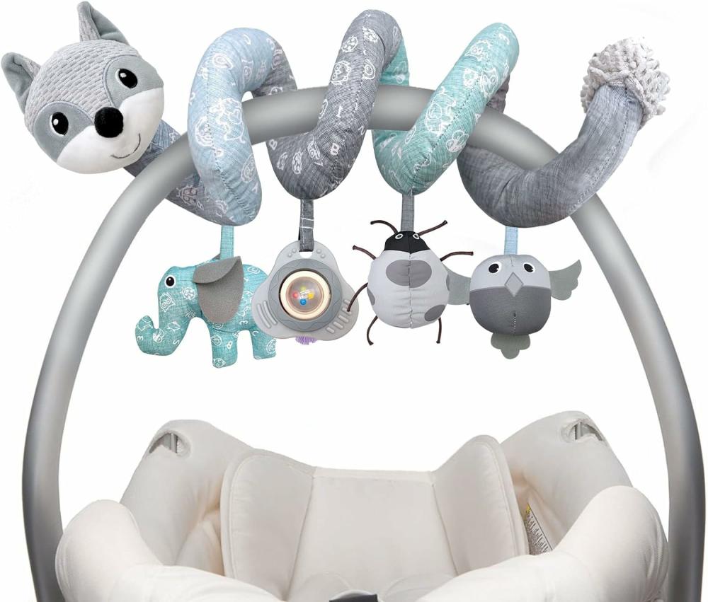 Jouets pour siège auto et poussette  | Jouets de siège auto Jouets pour nouveau-nés Jouets de poussette Jouets pour bébés 0-3 mois Jouets pour nourrissons 0-6 mois Jouets spirales pour siège auto, poussette et lit avec musique et hochet Jouets pour bébés de 0 à 3, 6, 9, 12 mois Garçons Filles Enfants