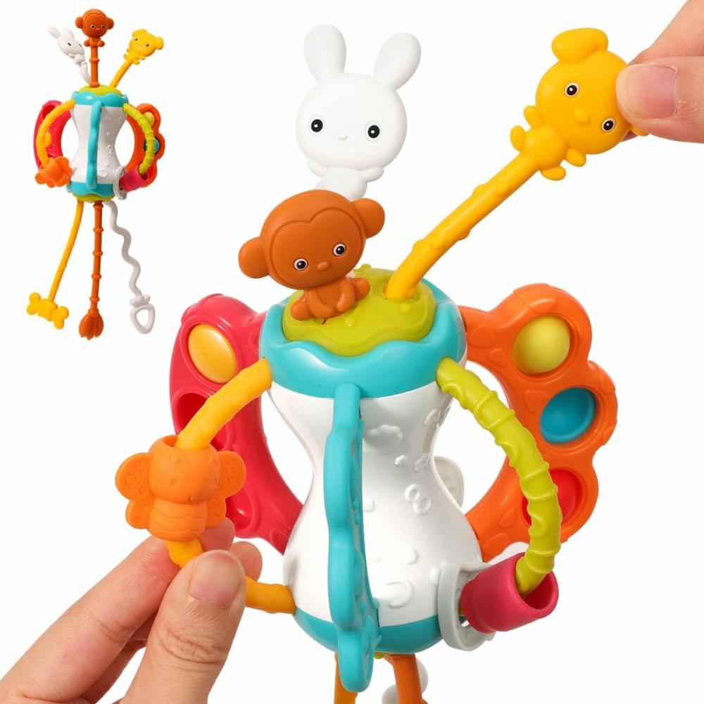 Jouets pour siège auto et poussette  | Jouets de voyage en avion pour tout-petits, jouets Montessori pour bébés de 6 à 12 mois, garçons et filles, jouets sensoriels pour bébés et nourrissons, jouets essentiels pour siège auto, jouets en silicone à tirer, cadeaux pour nouveau-nés et enfants de 1, 2 et 3 ans.