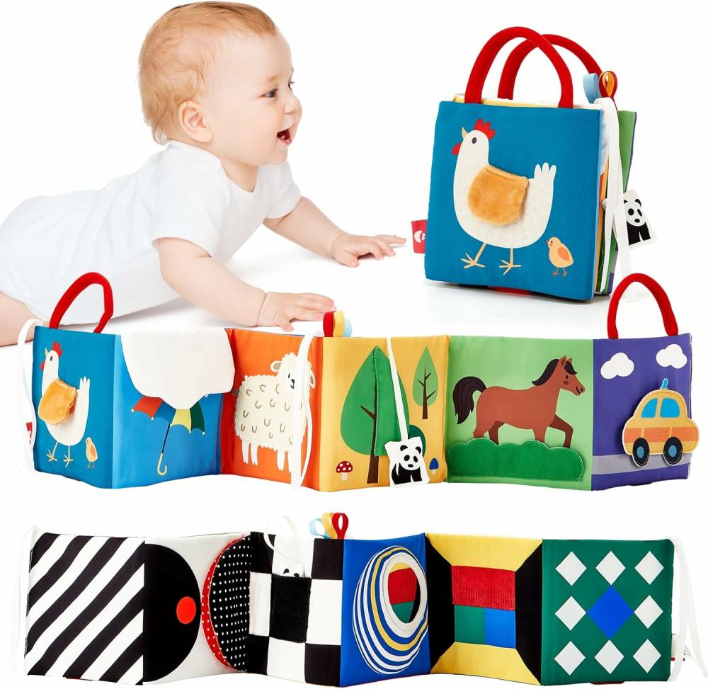 Jouets pour siège auto et poussette  | Jouets pour bébés de 0 à 6 mois – Jouets pour nouveau-nés à fort contraste – Livres de temps sur le ventre pour bébés de 0 à 6 mois avec bruit de froissement, sons de couinement, sensations tactiles et stimulation visuelle – Cadeaux de Noël et de baby shower pour bébés