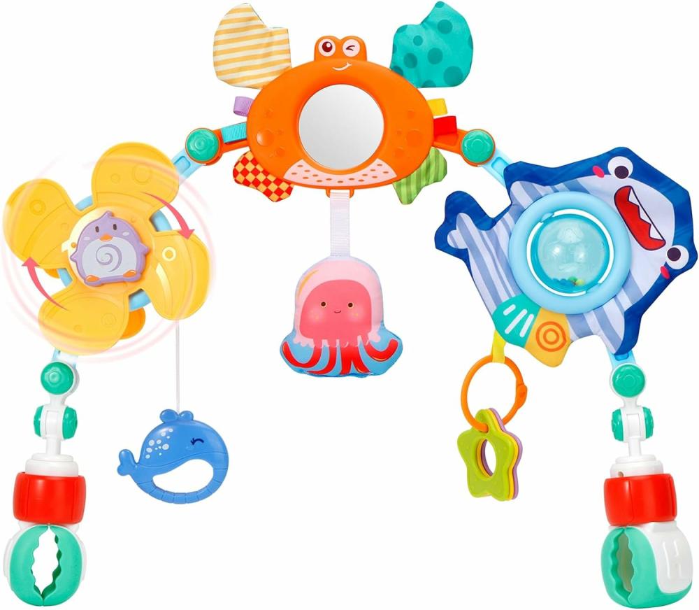 Jouets pour siège auto et poussette  | Jouets pour bébés de 3 à 6 mois – Arche de poussette pour bébé – Jouets pour siège auto pour bébés de 0 à 6 mois – Jouets Montessori ajustables pour lit de bébé, transat et activités pour garçons et filles de 3, 6, 9, 12 et 18 mois.