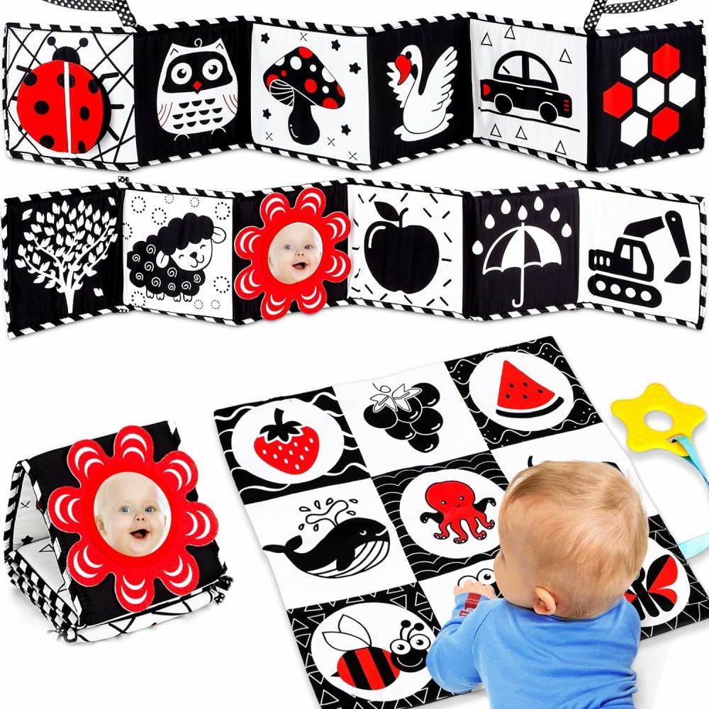 Jouets pour siège auto et poussette  | Jouets pour bébés en noir et blanc à contraste élevé 0-6 mois, jouets Montessori pour le temps sur le ventre, jouets sensoriels en papier froissé pour nouveau-nés, nourrissons 0-3 mois, 3-6 mois, livres en tissu doux, jouets de siège auto pour garçons et filles, idées de cadeaux.