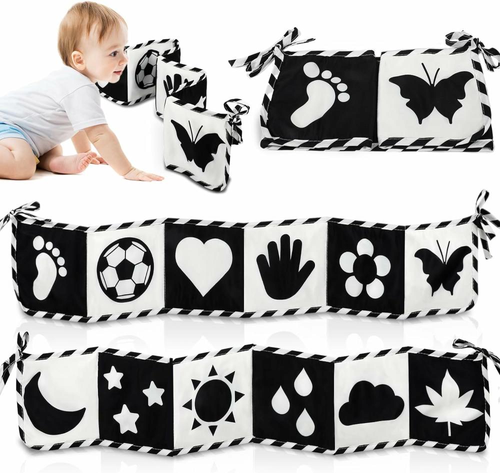 Jouets pour siège auto et poussette  | Jouets pour bébés en noir et blanc à fort contraste 0-3 mois, 3-6 mois, jouets pour le temps sur le ventre, jouets pour nouveau-nés et nourrissons 0-6 mois, livres en tissu doux, jouets sensoriels pour bébés, livres froissés pour bébés.