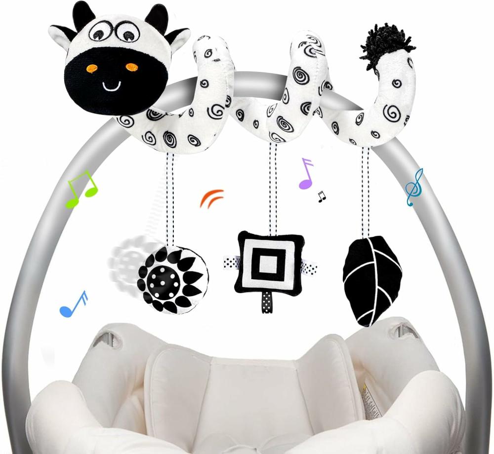 Jouets pour siège auto et poussette  | Jouets suspendus pour siège auto bébé – Jouets en spirale pour siège auto pour bébés de 0 à 6 mois, garçons et filles. Jouets en noir et blanc à fort contraste pour nouveau-nés de 0 à 3 mois. Jouets suspendus en spirale pour poussette, lit de bébé ou berceau.