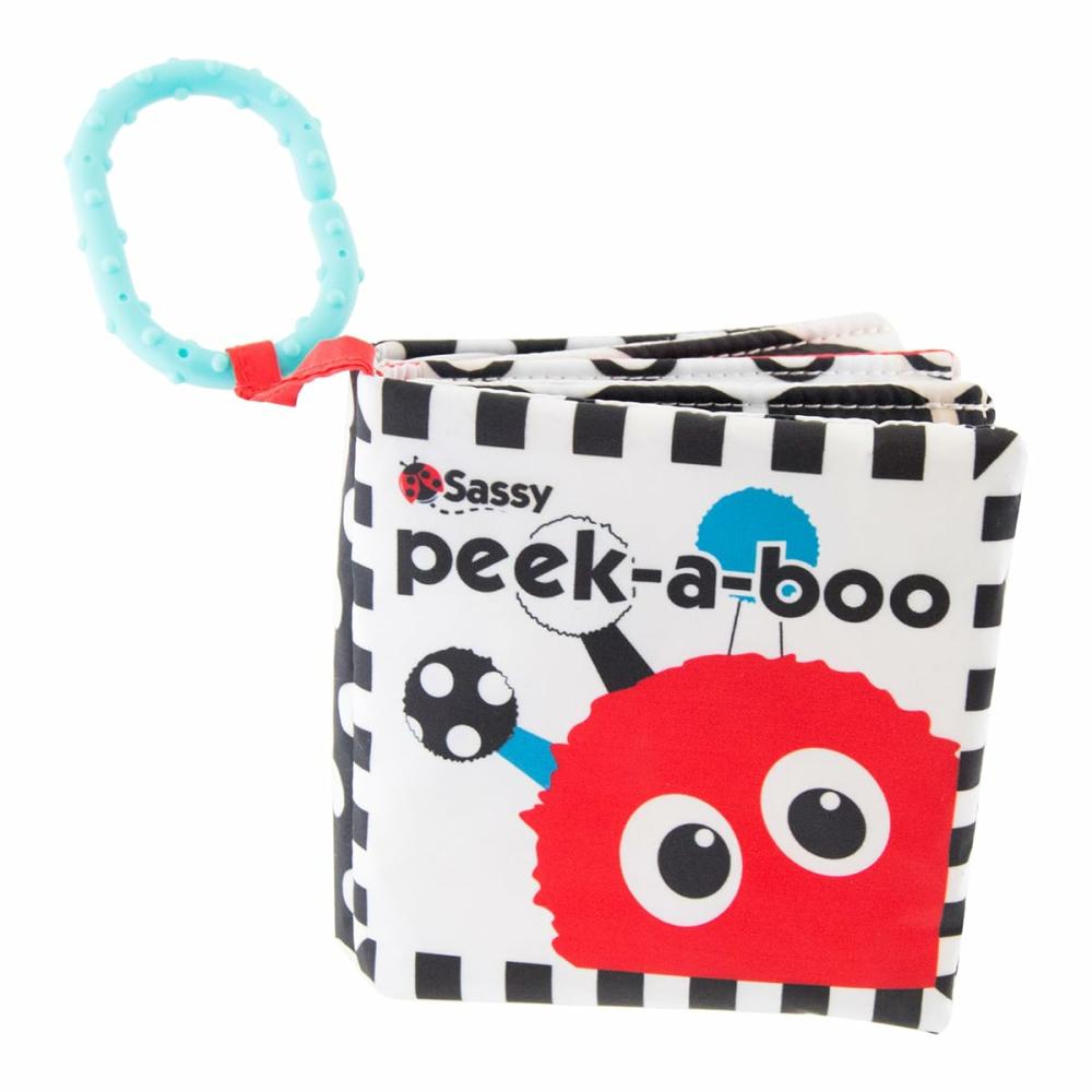 Jouets pour siège auto et poussette  | Livre d’activités Peek-A-Boo avec lien attachable pour les voyages Sensory Play Noir et Blanc Âges 0+ mois