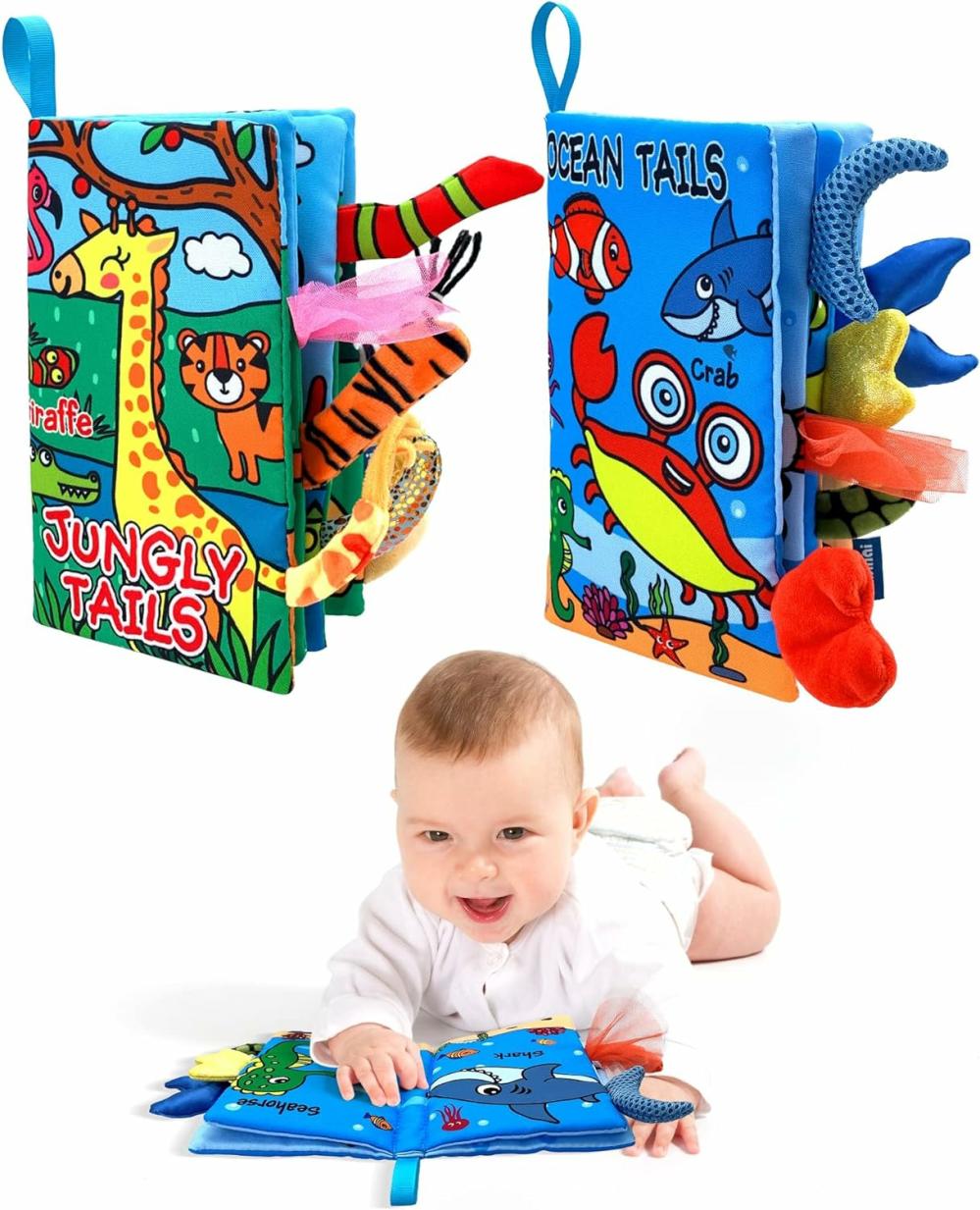 Jouets pour siège auto et poussette  | Livres en Tissu pour Bébé 2 Pièces – Livres Sensory Crinkle à Contraste Élevé pour Bébé – Temps sur le Ventre – Jouets d’Apprentissage Précoce pour Nourrissons de 0 à 18 Mois