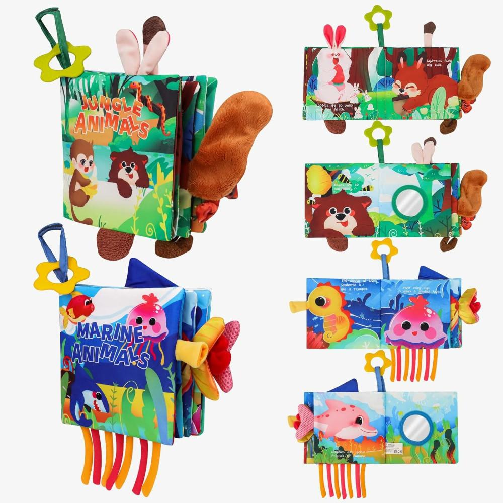 Jouets pour siège auto et poussette  | Livres pour bébés 0-6 mois – 2 pièces de livres sensoriels en tissu doux – Jouets pour bébés de 6 à 12 mois – Livres en tissu froissé 3D à toucher et à sentir – Jouets de dentition pour bébés – Jouets sensoriels à fort contraste pour nourrissons – Apprentissage précoce – Jouet de poussette pour nouveau-nés.