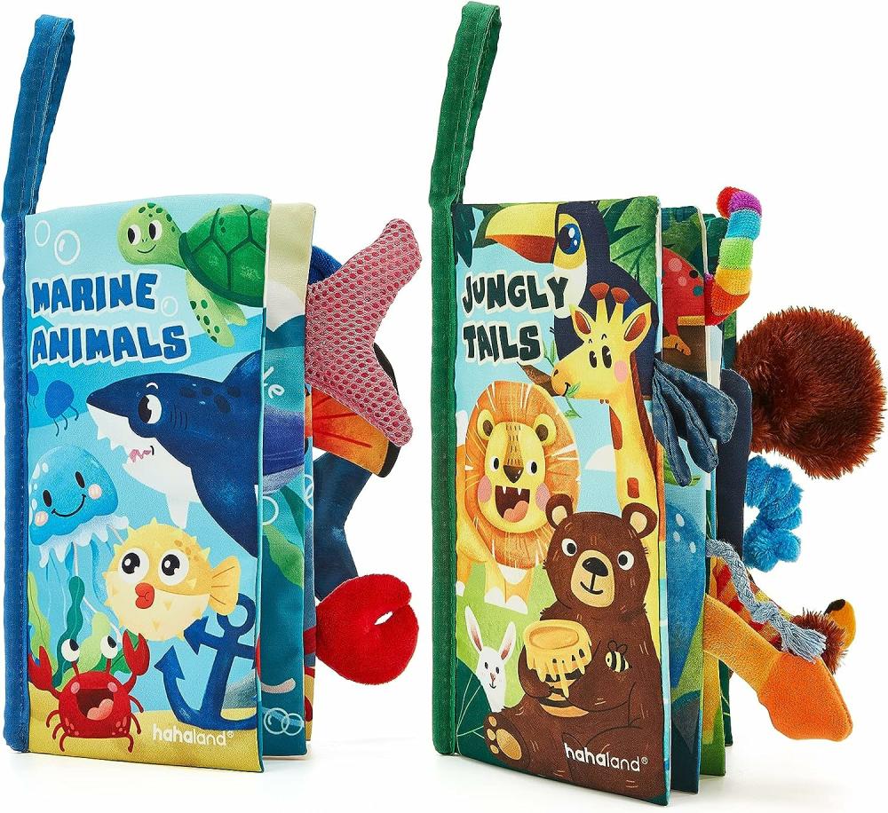 Jouets pour siège auto et poussette  | Livres pour bébés 0-6 mois – 2 pièces Jouets pour bébés 0-6 mois Jouets pour bébés 6-12 mois – Livres de toucher et de sentir pour le temps sur le ventre Cadeaux pour bébé garçon Jouets pour 3, 6 et 9 mois