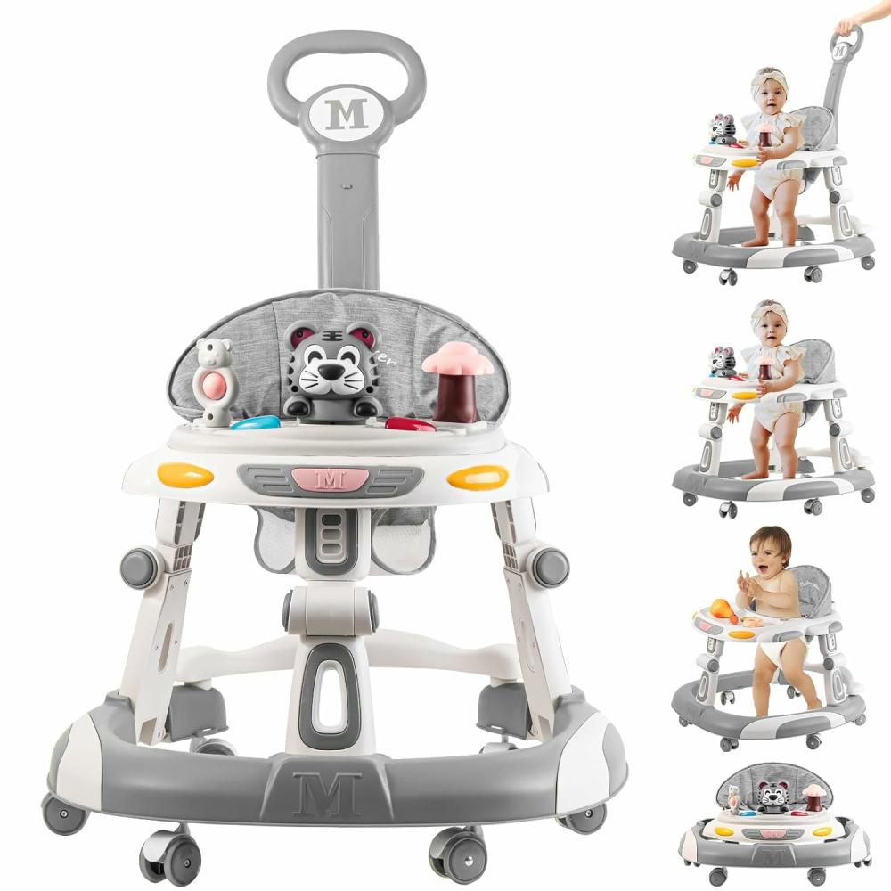 Marcheurs  | Poussette pour bébé 4-en-1, poussettes pliables et centre d’activités pour bébé avec plateau de jouets, poussette pour nourrissons et tout-petits réglable en hauteur sur 3 niveaux avec roues pour garçons et filles de 6 à 24 mois (Gris)