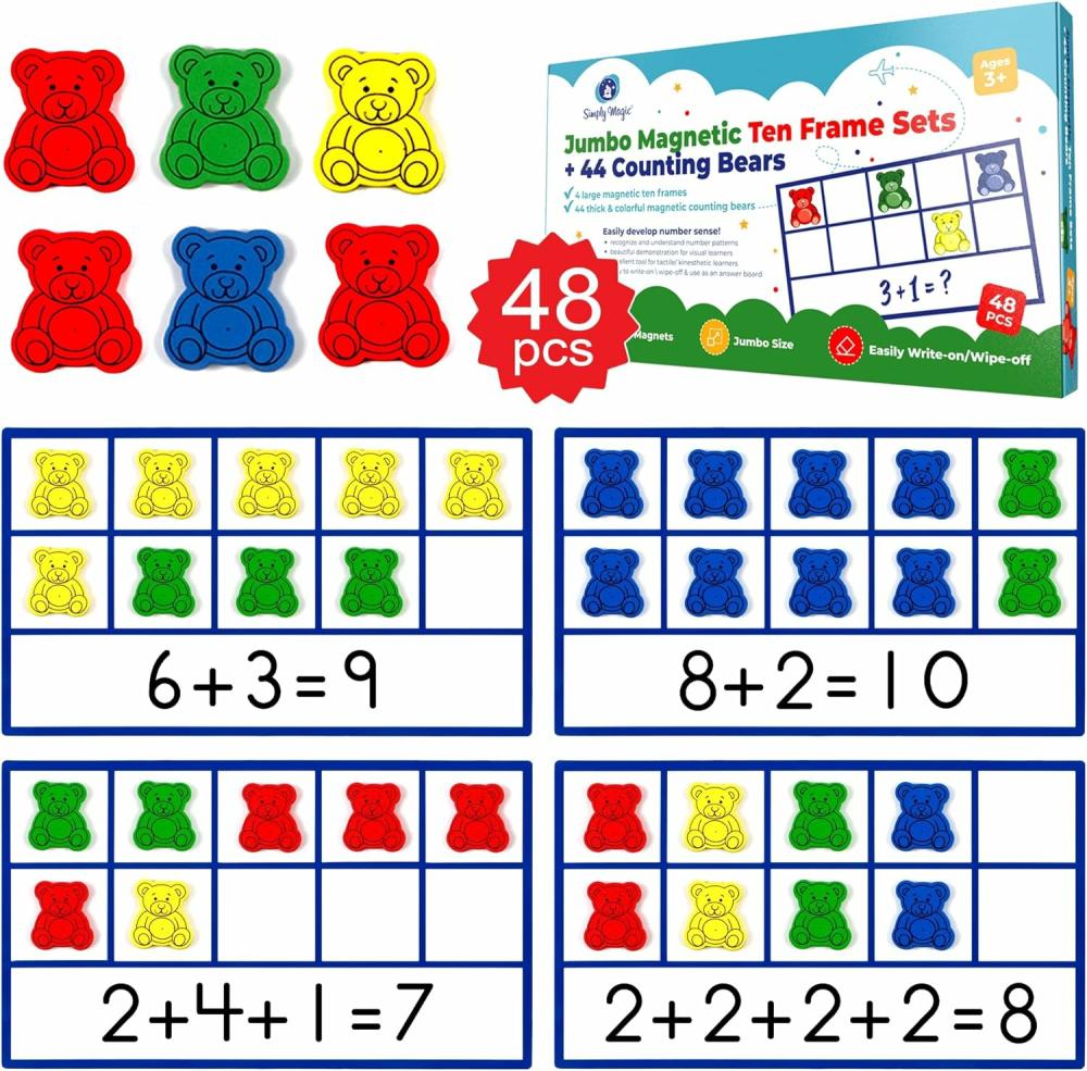 Matériel d’éducation de la petite enfance  | 48 Pcs Cadres Magnétiques Jumbo avec Ours de Comptage – Ensemble de Classe de Matériel Mathématique pour Maternelle, Pré-K, École Maternelle – Jeux de Compteurs Mathématiques pour Enfants, Mathématiques pour Tout-Petits, Fournitures pour Enseignants et École à Domicile.