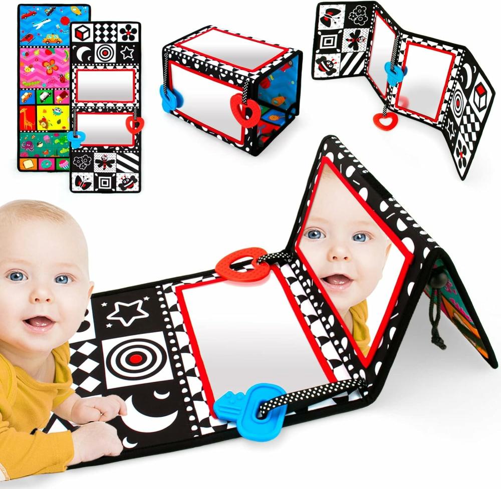 Miroirs  | Jouets pour bébés de 0 à 6 mois – Miroir de temps sur le ventre – Miroir pliable pour bébés – Jouets en noir et blanc pour le temps sur le ventre – Jouets sensoriels Montessori à double contraste élevé pour nourrissons et nouveau-nés de 0, 3, 6 et 9 mois.