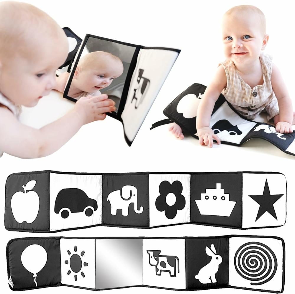 Miroirs  | Jouets pour bébés en haute contrast pour nouveau-nés – Jouets noirs et blancs pour bébés de 0 à 3 mois – Livres pour bébés de 0 à 6 mois – Livre en haute contraste pour bébés – Miroir pour le temps sur le ventre – Jouets pour nouveau-nés – Jouets en contraste pour nourrissons de 0 à 6 mois.