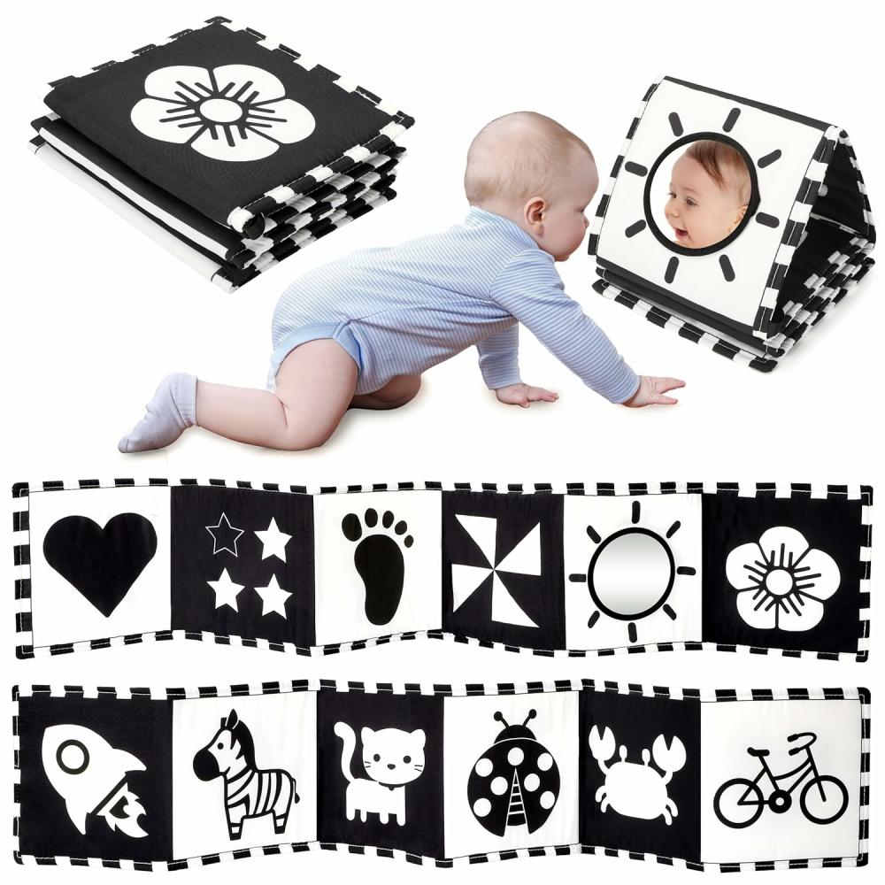 Miroirs  | Jouets pour bébés noir et blanc 0-3 mois, jouets pour nouveau-nés à fort contraste 0-3 mois, développement cérébral, jouets pour le temps sur le ventre, livre doux pour bébé, jouets pour nourrissons 0-6-12 mois, stimulation visuelle, cadeau Montessori.