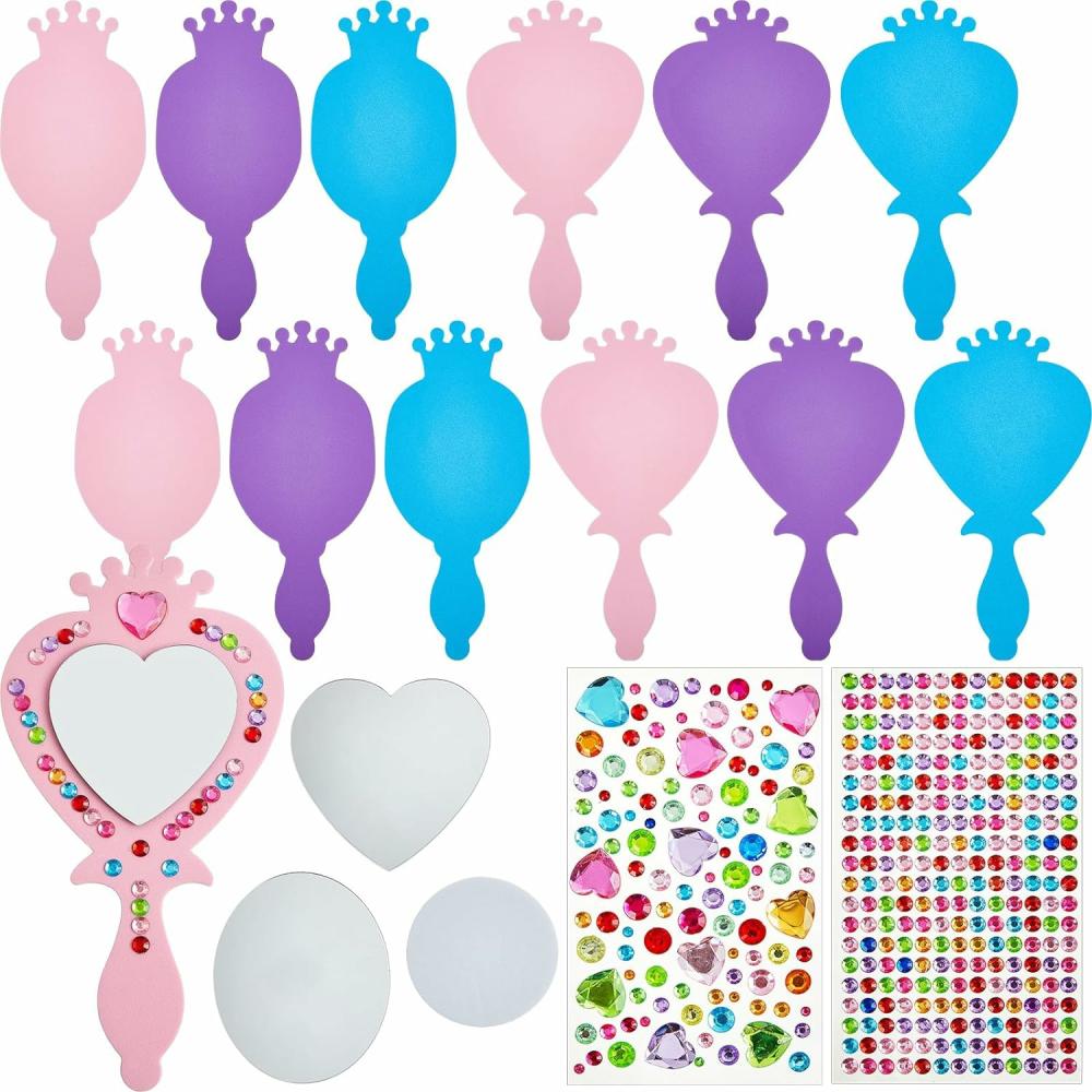 Miroirs  | Pack de 12 Kits de Miroirs en Mousse Princesse – Décorez Vos Propres Miroirs de Princesse – Miroir Incassable pour Enfants – Jouet pour Artisanat – Miroir pour Filles – Décorations de Fête de Princesse – Fournitures et Cadeaux d’Anniversaire DIY (Mignon)