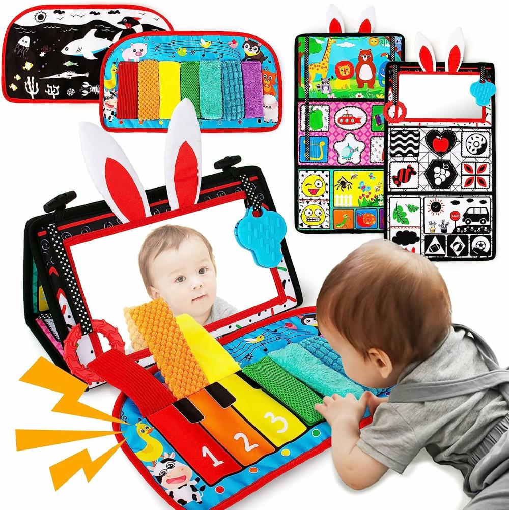 Miroirs  | Temps sur le ventre/Jouets miroir pour bébé Jouets pour nouveau-nés en noir et blanc à contraste élevé, à monter sur table, 0-3-6 mois, développement cérébral, jouets sensoriels texturés, piano pour nourrissons 0-3-6 mois avec couineur.