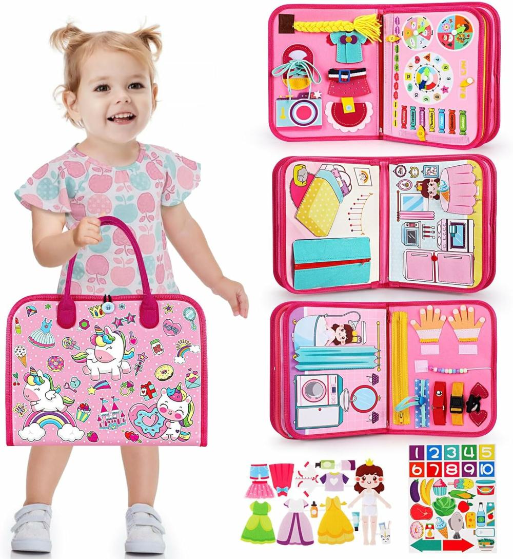 Montres pédagogiques  | Jouets pour tout-petits – Tableau d’activités Montessori pour filles de 1 à 4 ans, cadeau de jouets sensoriels, livre d’activités pour apprendre les compétences motrices fines, livre silencieux éducatif, jouets de voyage.