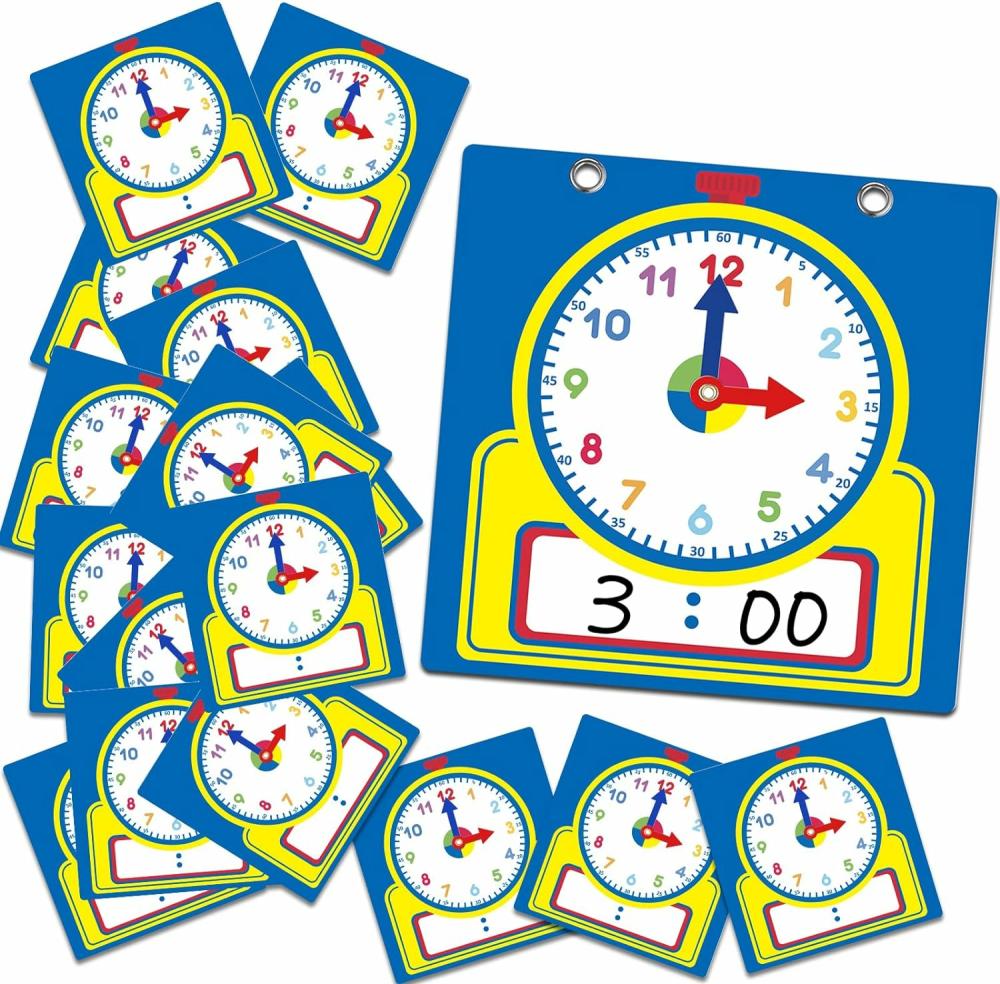 Montres pédagogiques  | Kit d’Horloge Pédagogique de 25 Pcs – Horloges Pratiques pour Enfants Apprenant à Lire l’Heure avec Surface Effaçable pour Fournitures Scolaires à Domicile et en Classe (Style Mignon)