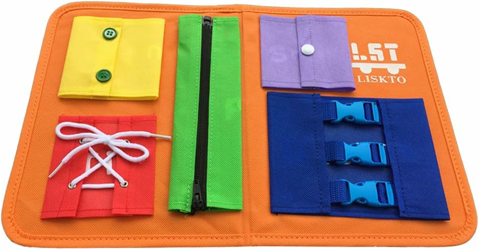 Montres pédagogiques  | Tableau d’activités occupé – Tableaux d’apprentissage pour les compétences motrices fines et apprendre à s’habiller. Compétences de vie de base, tableau sensoriel pour apprendre à zipper, boutonner, lacer les chaussures et attacher une ceinture (Type 1, Orange).