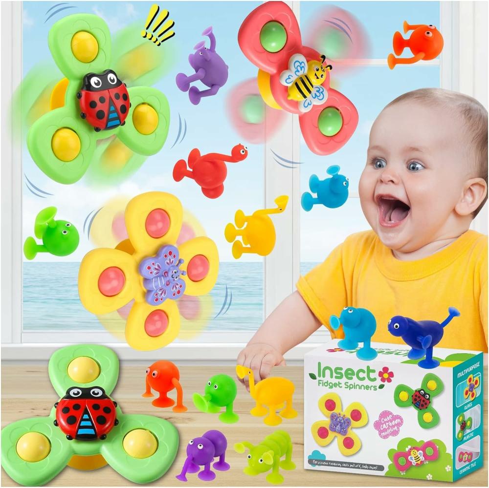 Toupies  | Jouet à ventouse pour bébé : 12 pièces de jouets à ventouse, jouets tournants pour tout-petits de 1 à 3 ans, jouets à ventouse pour fenêtres, jouets d’avion de voyage – jouets sensoriels pour le bain de bébé, cadeaux de Noël et d’anniversaire pour les bébés de 1 an.