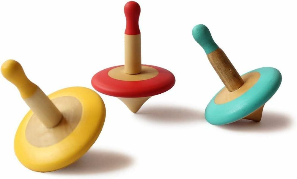 Toupies  | Toupies en bois 3 pièces – Toupies à faire tourner en bois – Jouets en bois – Jouets éducatifs – Jouets de maternelle – Toupies standard – Jouets sensoriels – Jouets d’apprentissage – Hand spinner – Gyroscope | Cadeaux amusants pour anniversaires