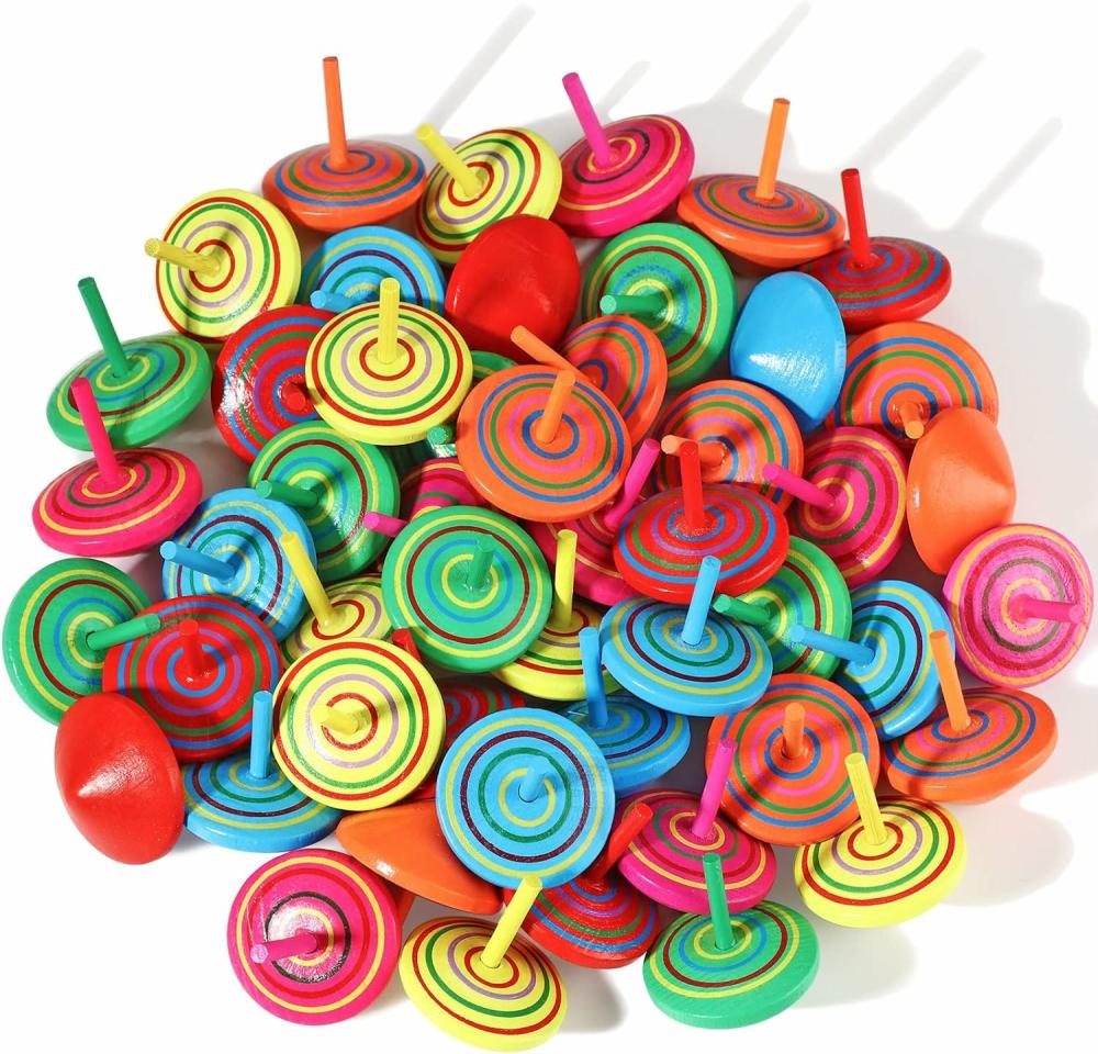 Toupies  | Toupies en Bois pour Enfants – Jouets Gyroscopes en Bois Colorés – Jouets Éducatifs pour Maternelle – Toupies Arc-en-Ciel pour Jeux, Cadeaux de Fête d’Anniversaire (24 Pièces)