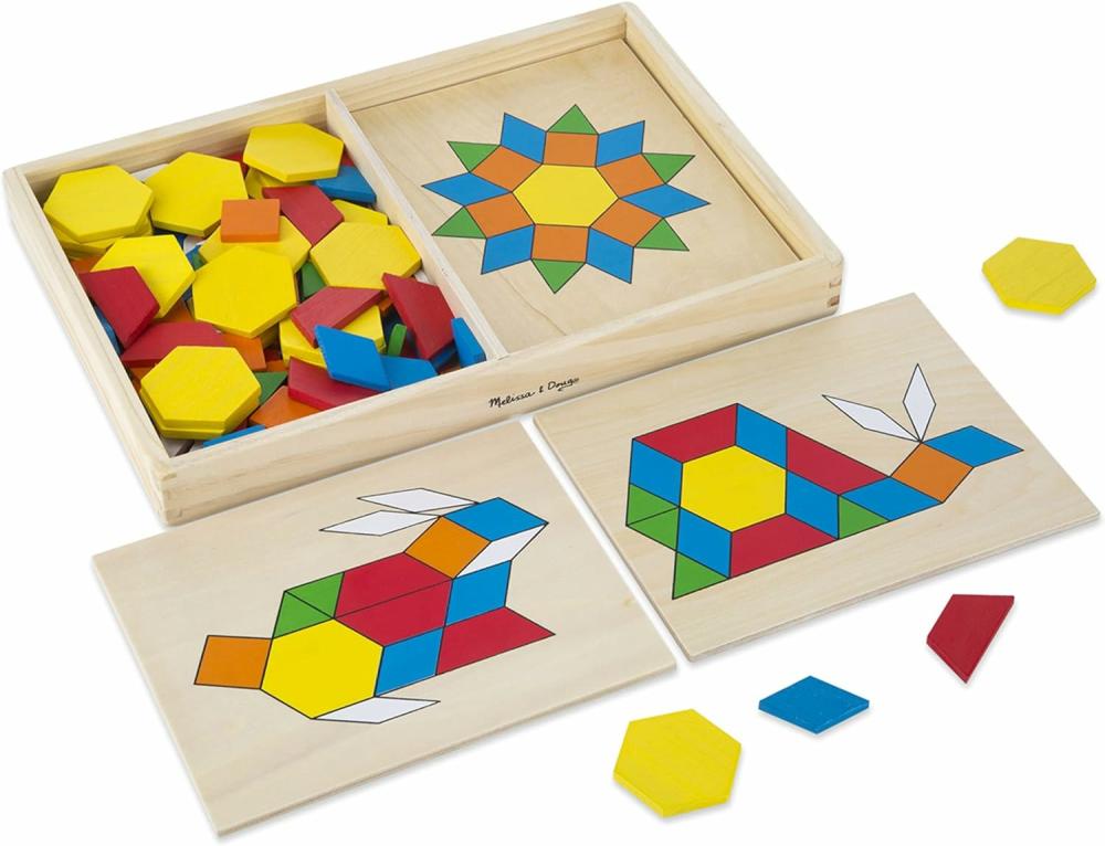 Jouets de tri et d’empilage  | Blocs et Panneaux de Motifs – Jouet Classique en Bois avec 120 Formes en Bois Massif et 5 Panneaux Recto-Verso Multicolores – Animaux STEAM – Puzzle Tangram pour Enfants de 3 Ans et Plus