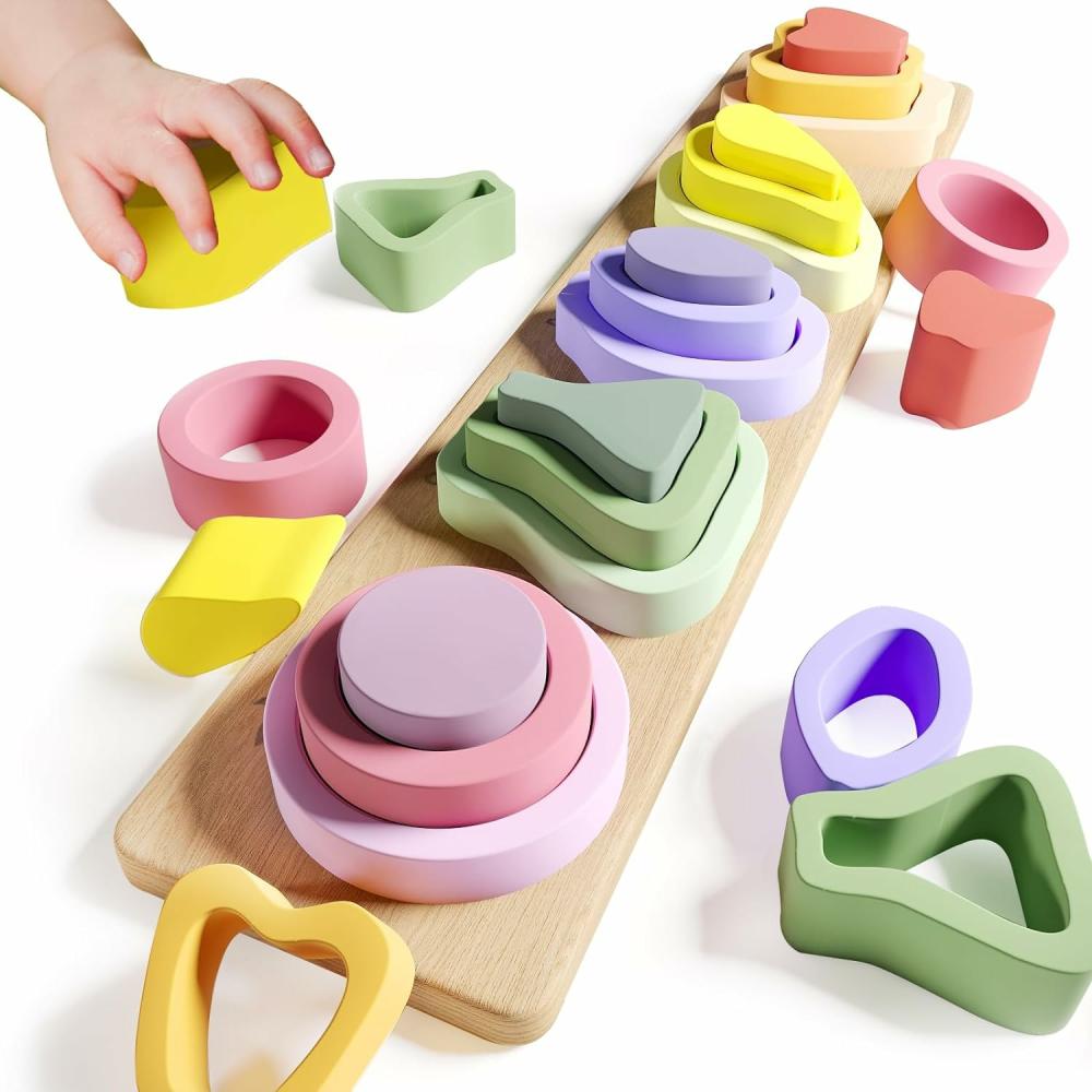 Jouets de tri et d’empilage  | Jouets Montessori pour garçons et filles de 1 à 3 ans – Jouets en bois de tri et d’empilage pour enfants – Jouets pour tout-petits de 1 à 3 ans – Tri de formes et empilage de couleurs – Cadeaux pour enfants d’âge préscolaire