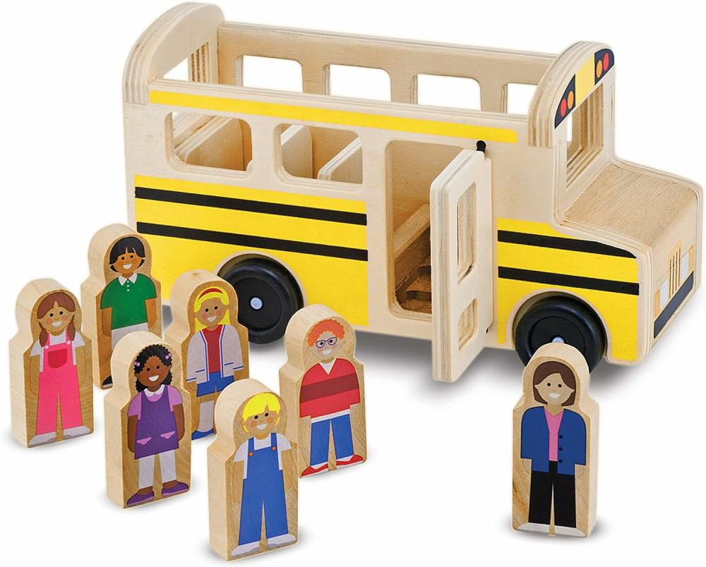 Véhicules à moteur  | Ensemble de jouets en bois de bus scolaire avec 7 figurines – Jeu de rôle – Jouets classiques pour enfants