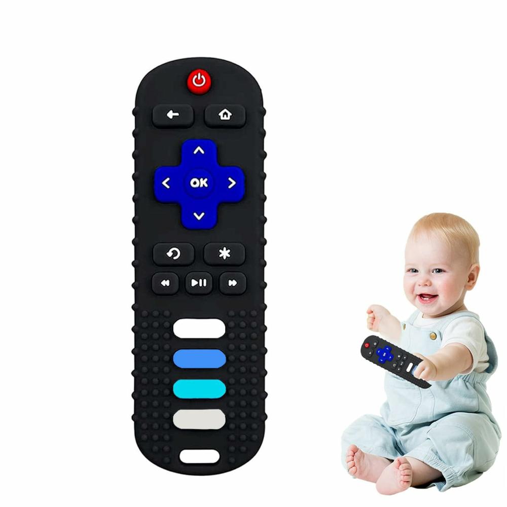 Anneaux de dentition  | Jouets de dentition en silicone pour bébés 3, 6, 18, 24 mois – Jouets à mâcher en silicone pour bébés, jouets de dentition en forme de télécommande, sans BPA (noir)