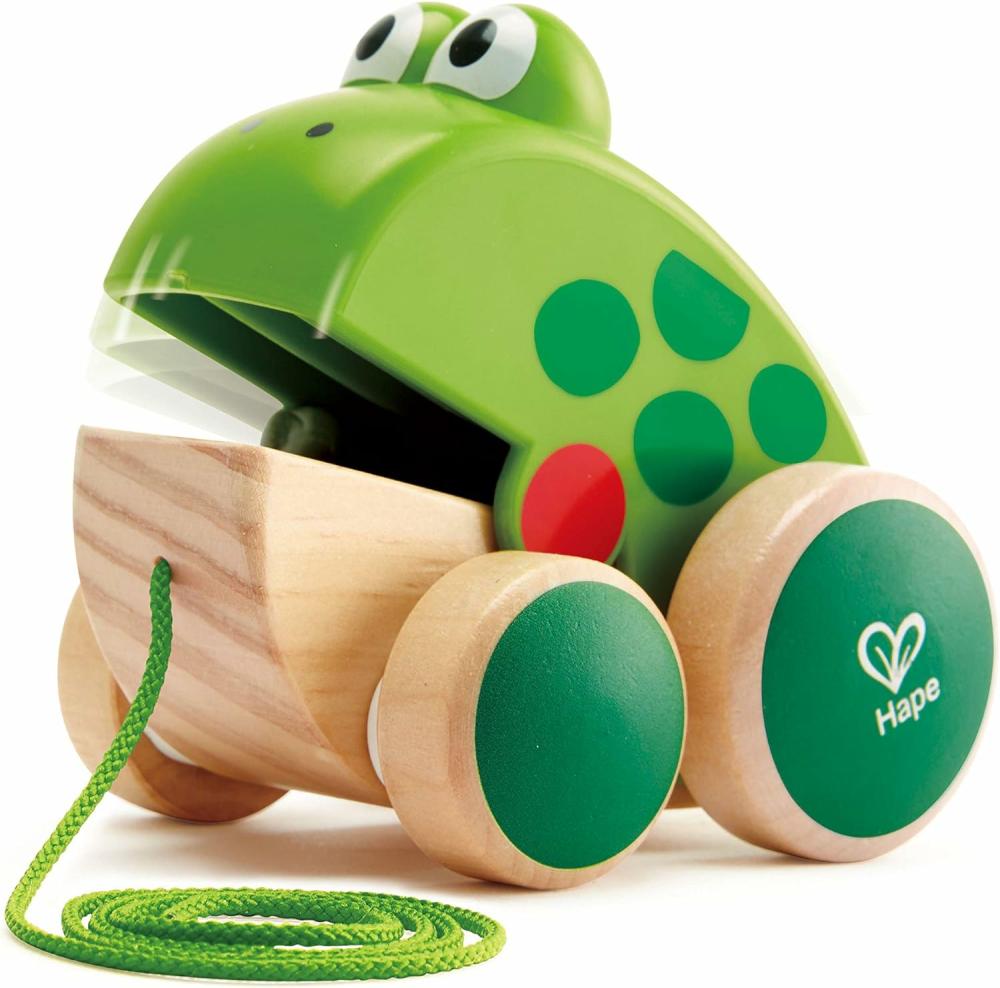 Jouets à tirer et à pousser  | Tirette Grenouille | Jouet en Bois Grenouille Attrape-Mouches à Tirer pour Tout-Petit 4,6 x 3,3 x 3,8 pouces Vert