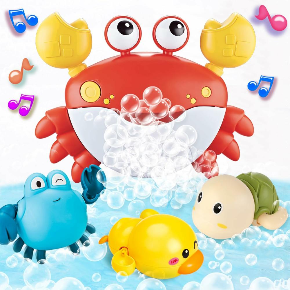 Jouets de bain  | Jouets de bain pour bébés : Crabe à bulles avec 12 chansons, pack de 3 jouets à remonter pour la piscine, jouets de baignoire comme cadeau d’anniversaire pour garçons et filles.