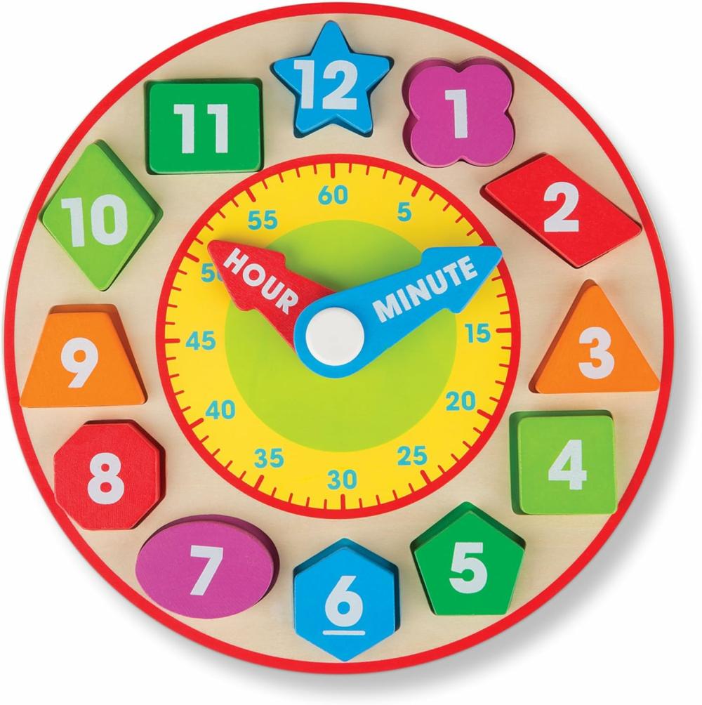 Montres pédagogiques  | Horloge en Bois à Formes à Trier – 9,25″ (Pack de 12) – Jouet Éducatif pour Enfants – Idée Cadeau Unique et Amusante