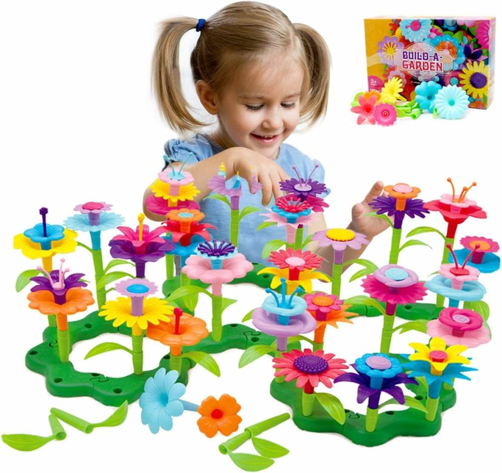 Jouets de tri et d’empilage  | Cadeaux pour filles de 3 à 6 ans – Ensemble de construction de jardin fleuri de 98 pièces – Arts et métiers pour filles – 11 couleurs – Cadeaux d’anniversaire et de Noël