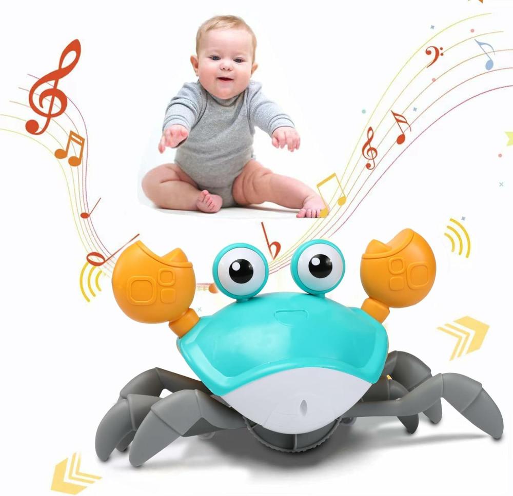 Jouets musicaux  | Jouets Crabe pour Bébés – Jouet de Temps sur le Ventre avec Capteur Intelligent, Musique et Lumières pour Rampement, Jouet pour Nourrissons de 6 à 12 mois et 12 à 18 mois, Cadeaux pour 1er Anniversaire, Jouets pour Tout-Petits de 1 à 2 Ans Fille Garçon